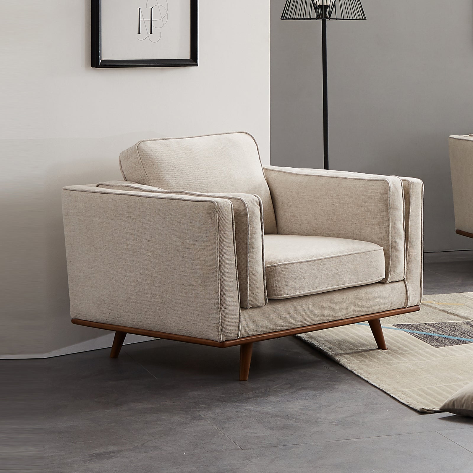 York 1 Seater Fabric Armchair Sofa Modern Lounge in Beige Colour
