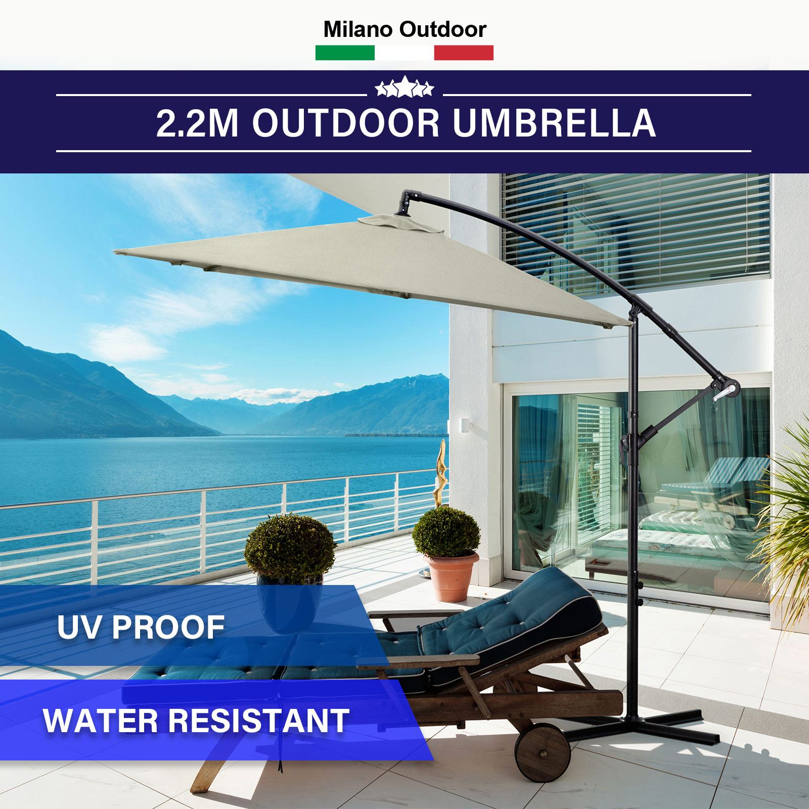 Milano 2 2m Outdoor Umbrella Cantilever Garden Deck Patio Shade Water Resistant Buy Outdoor Umbrellas 9348569033291