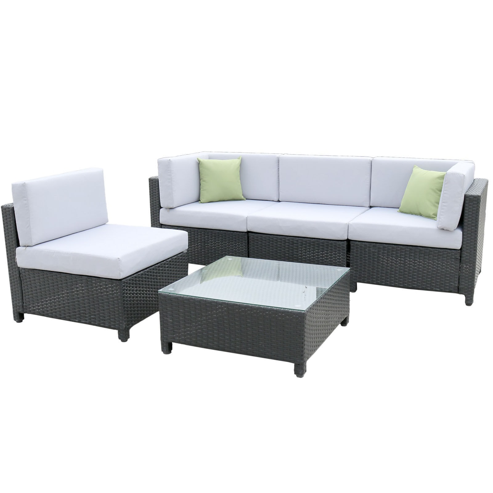 Milano 5 Piece Wicker Rattan Sofa Set Black Grey Outdoor Lounge Patio Furniture Black Buy 4 Seat Lounge Sets 9348569026934