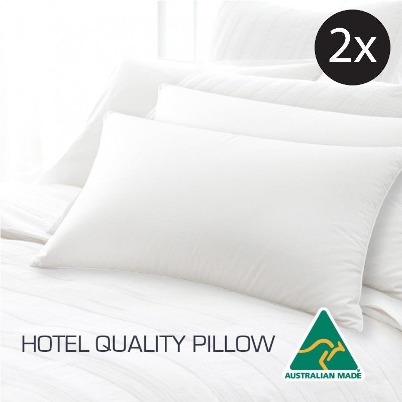 2x Hotel Quality Polyester & Cotton Pillows 45x72cm