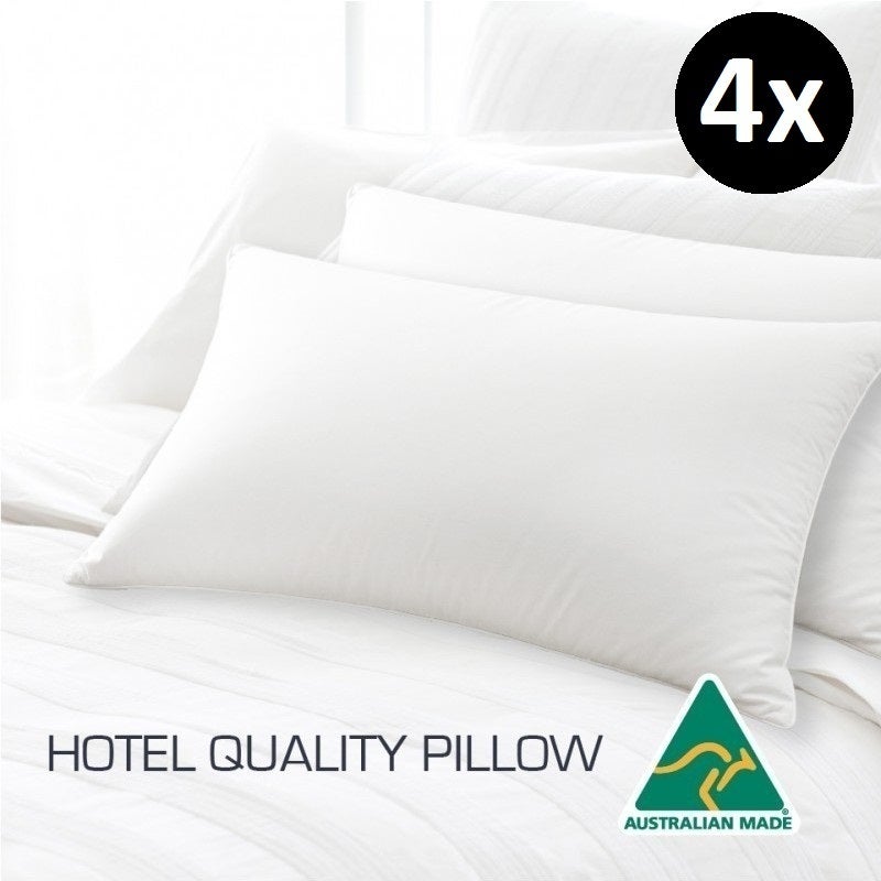 4x Hotel Quality Polyester & Cotton Pillows 45x72cm