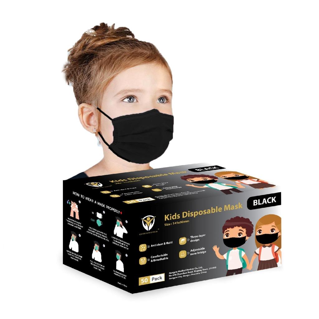 50Pcs BLACK Disposable Kids Mask Child Children's Face Protective Masks 145 x 90mm