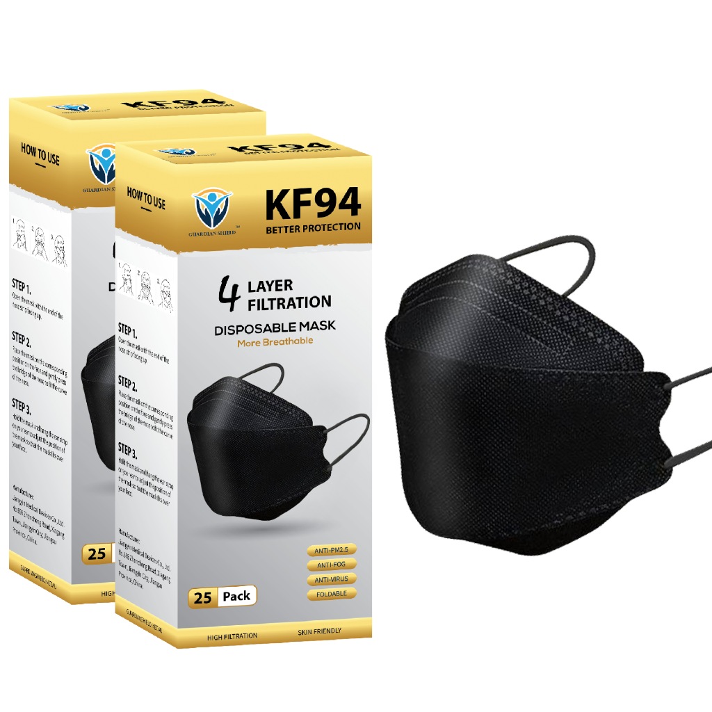 50Pcs KF94 Disposable Face Mask 3D Mouth Comfort Protective Masks 4 Layer Black