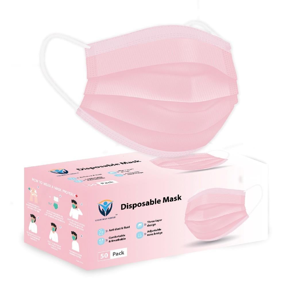 50pk of 3 Layer Disposable Face Masks-Pink Blush