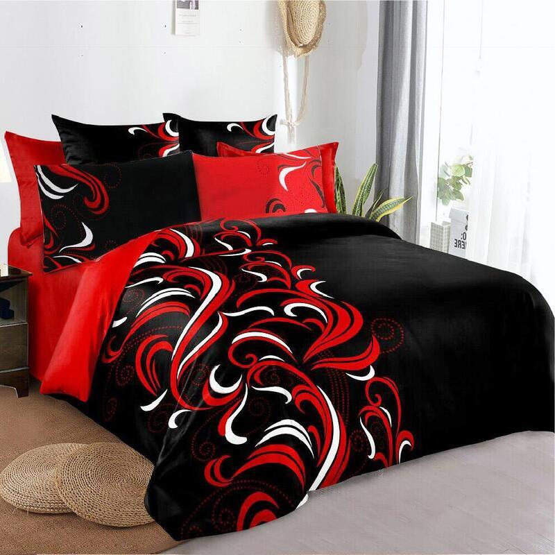 Black and Red Floral Design Quilt/Doona Duvet Cover Set