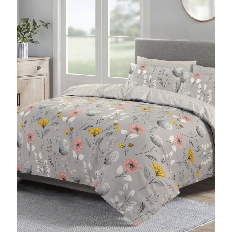 Buy Grey Floral Design Cotton Quilt Cover Set MyDeal