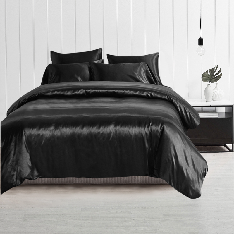 Buy King Single Size Silky Feel Quilt Cover Set-Black - MyDeal