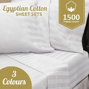 Luxurious 100% Egyptian Cotton Striped Sheet Set 1500TC