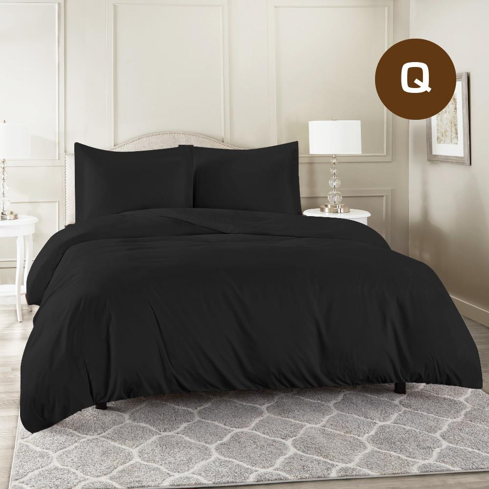 Queen Size Black Color 1000TC 100% Cotton Quilt/Doona Cover Pillowcase Set