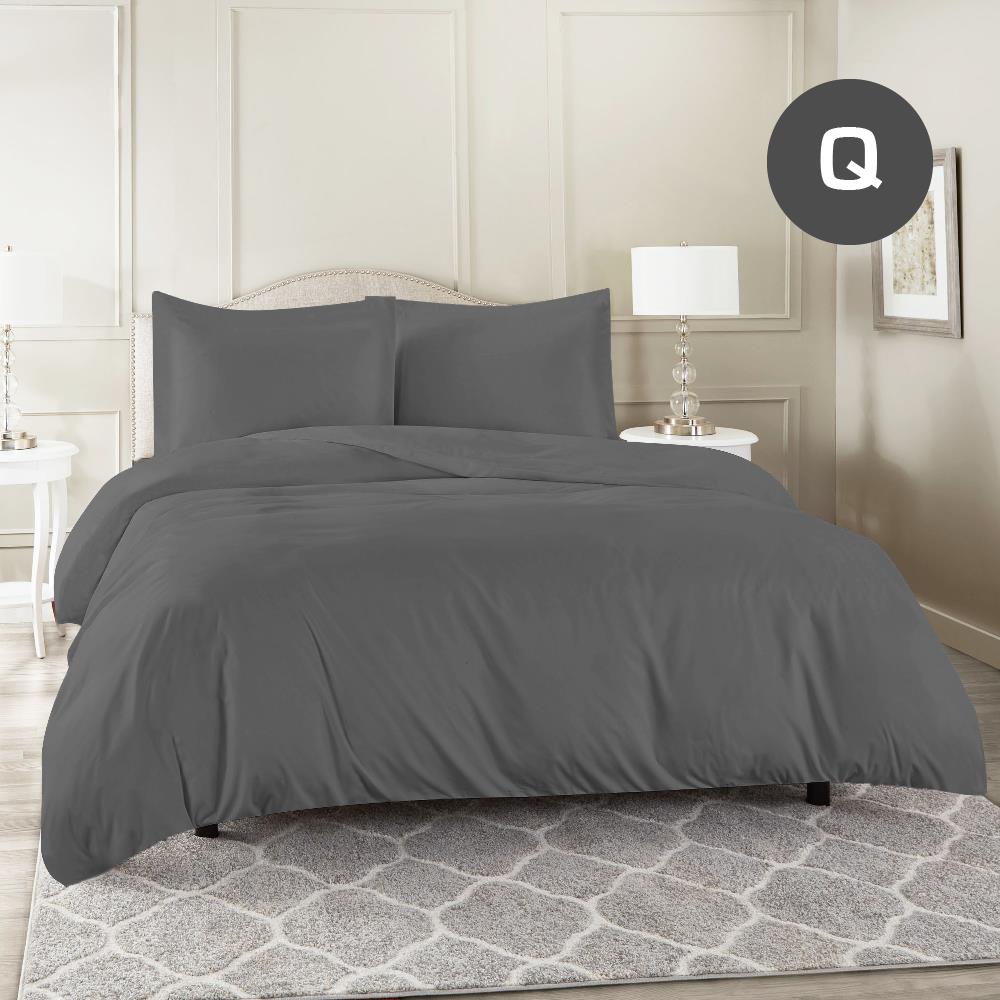 Queen Size Grey Color 1000TC 100% Cotton Quilt/Doona Cover Pillowcase Set