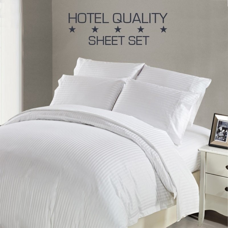 Buy Queen Polyester & Cotton Sheet Set in White Stripe MyDeal