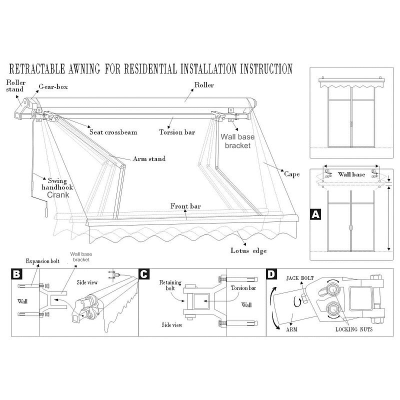 Roll Out Patio Window Door Outdoor Awning, 3 Sizes MyDeal