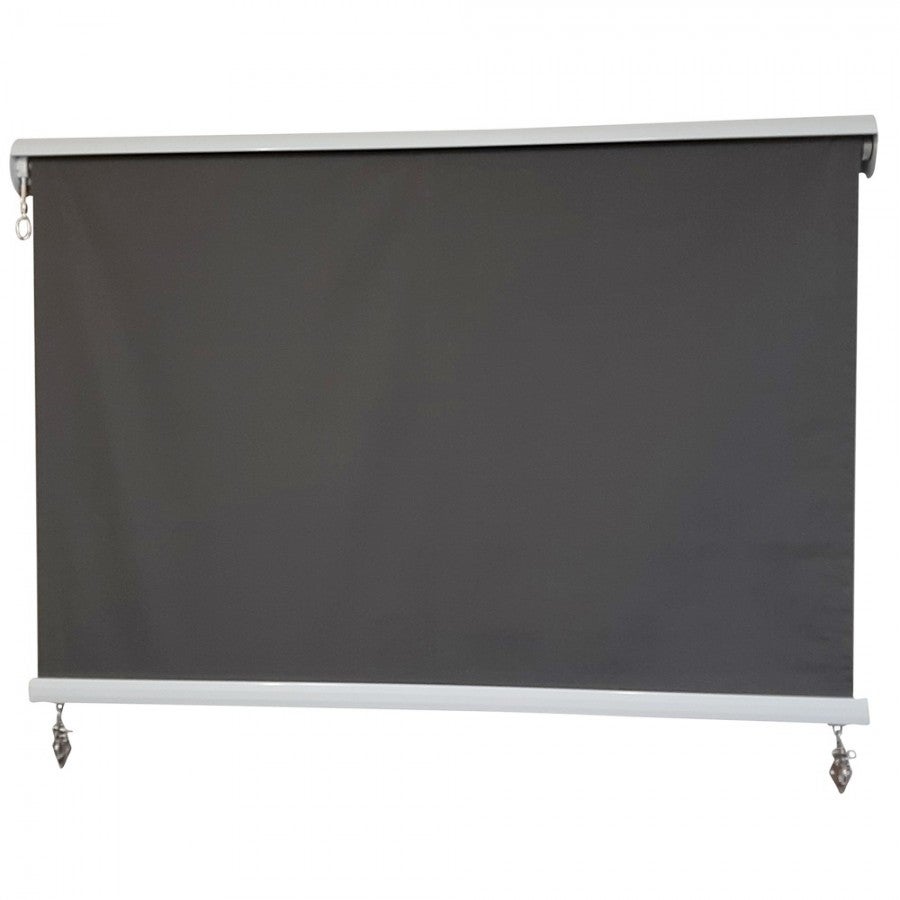 Outdoor Roller Blind Awning with Aluminium Hood in Dark Grey Polyester- 5 Sizes