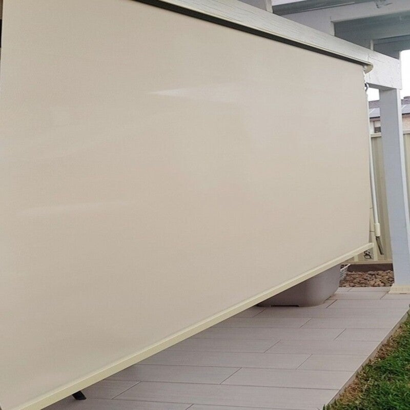 Outdoor Roller Blind Awning with Aluminium Hood in Cream - 5 Sizes