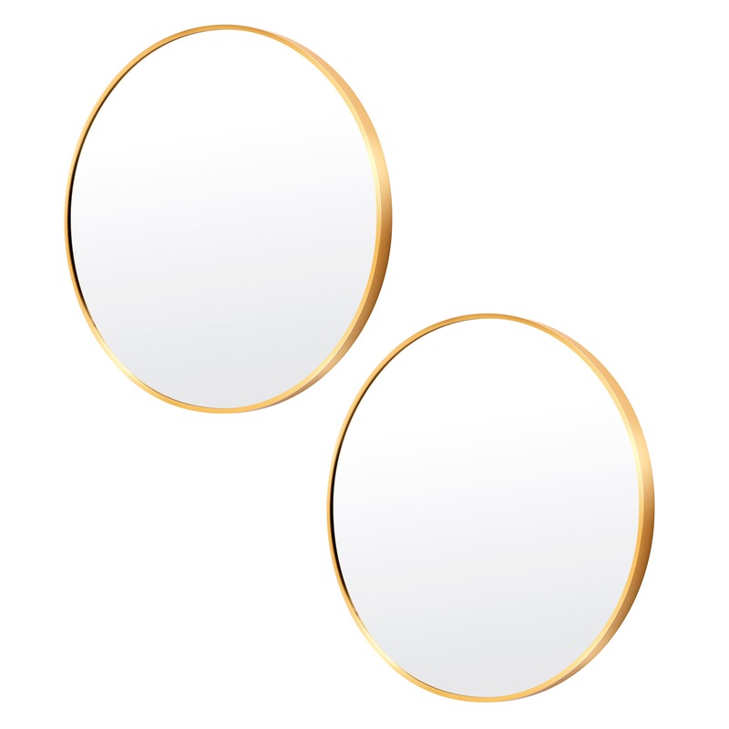 Buy 2 Set Wall Mirror Round Aluminum Frame Bathroom 70cm GOLD MyDeal