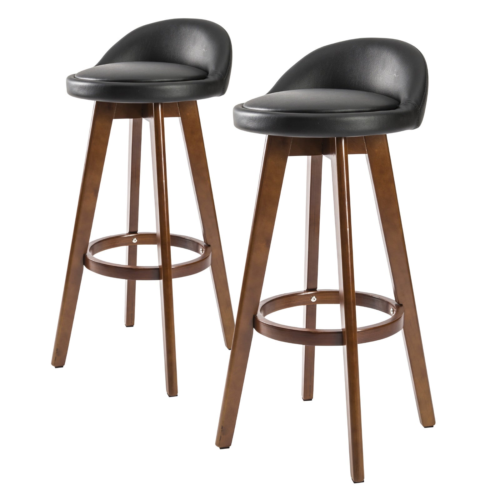 2X Wooden Bar Stool Dining Chair Leather LEILA 72cm BLACK BROWN
