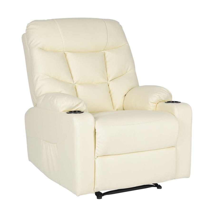 8-Point Electric Massage Recliner Chair - PU Leather Lounge Sofa Armchair ARLEEN BEIGE