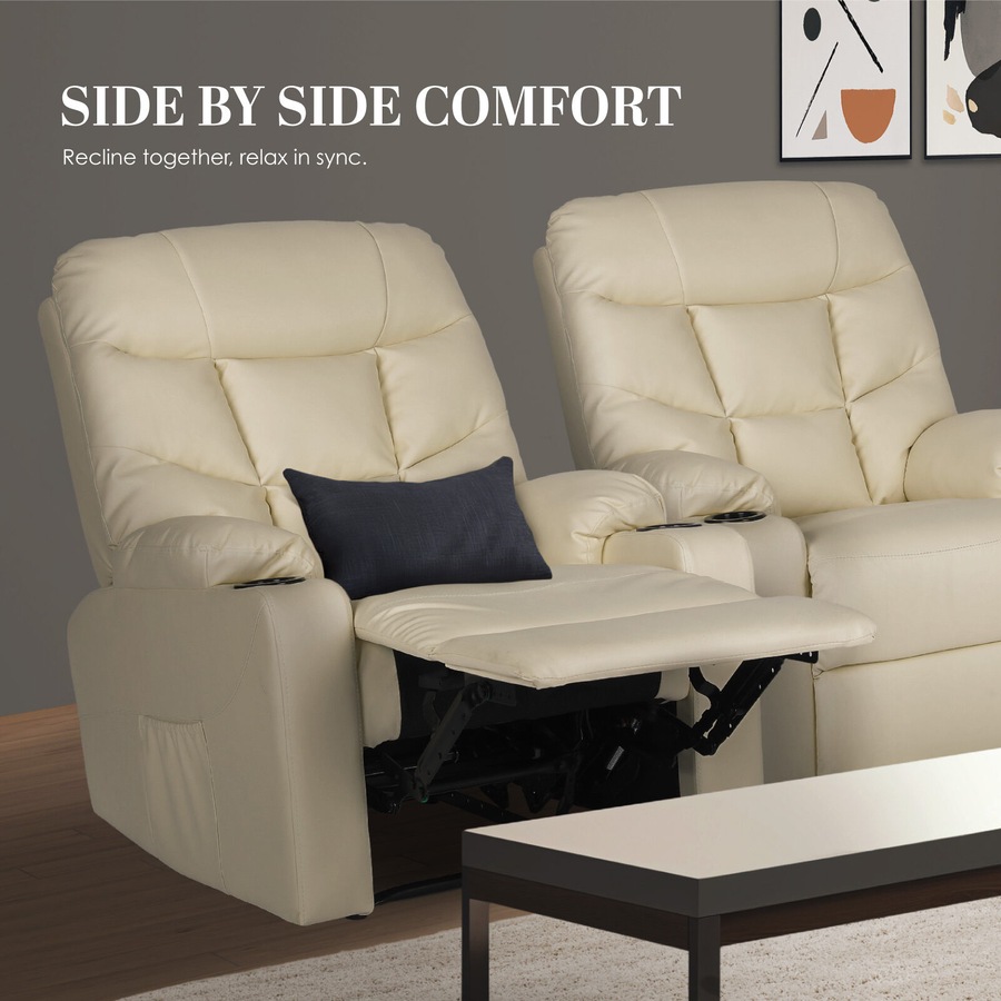 8-Point Electric Massage Recliner Chair - PU Leather Lounge Sofa Armchair ARLEEN BEIGE