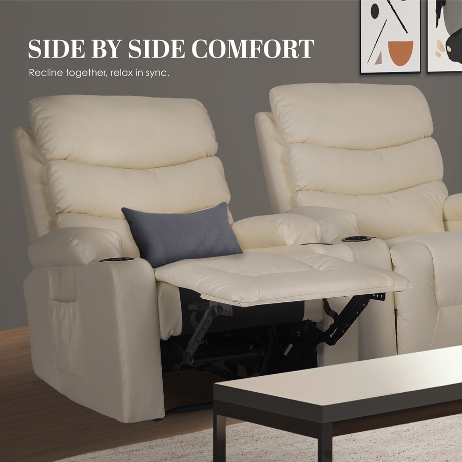 8-Point Electric Massage Recliner Chair - PU Leather Lounge Sofa Armchair CELINA CREAM