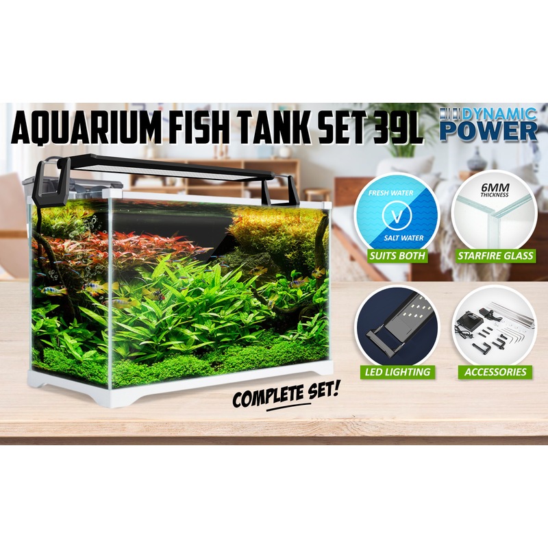 Buy Aquarium Starfire Glass Fish Tank Set Filter Pump 39L MyDeal
