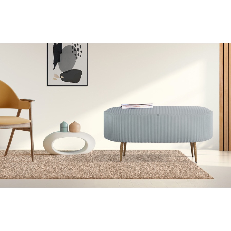 Coffee Table Storage Ottoman - Corduroy Padded Blanket Box Bench ESME - DUSTY BLUE