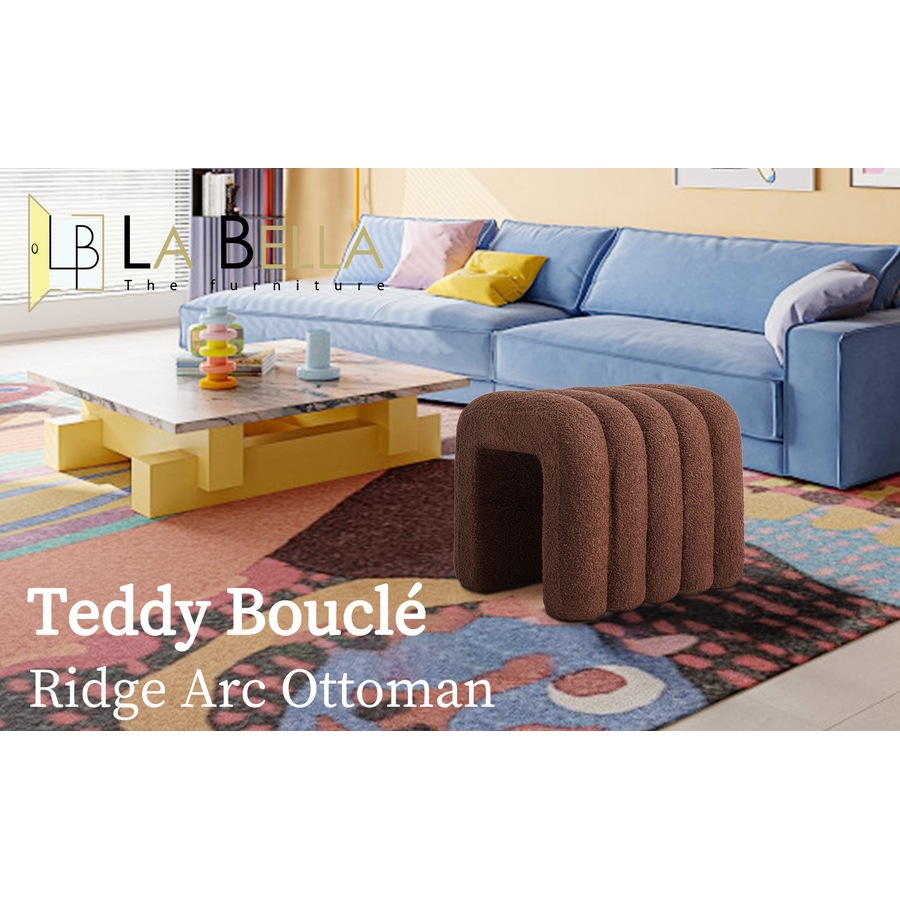 Ridge Arch Ottoman Stool Teddy Fleece Fabric Foot Rest 45cm BROWN