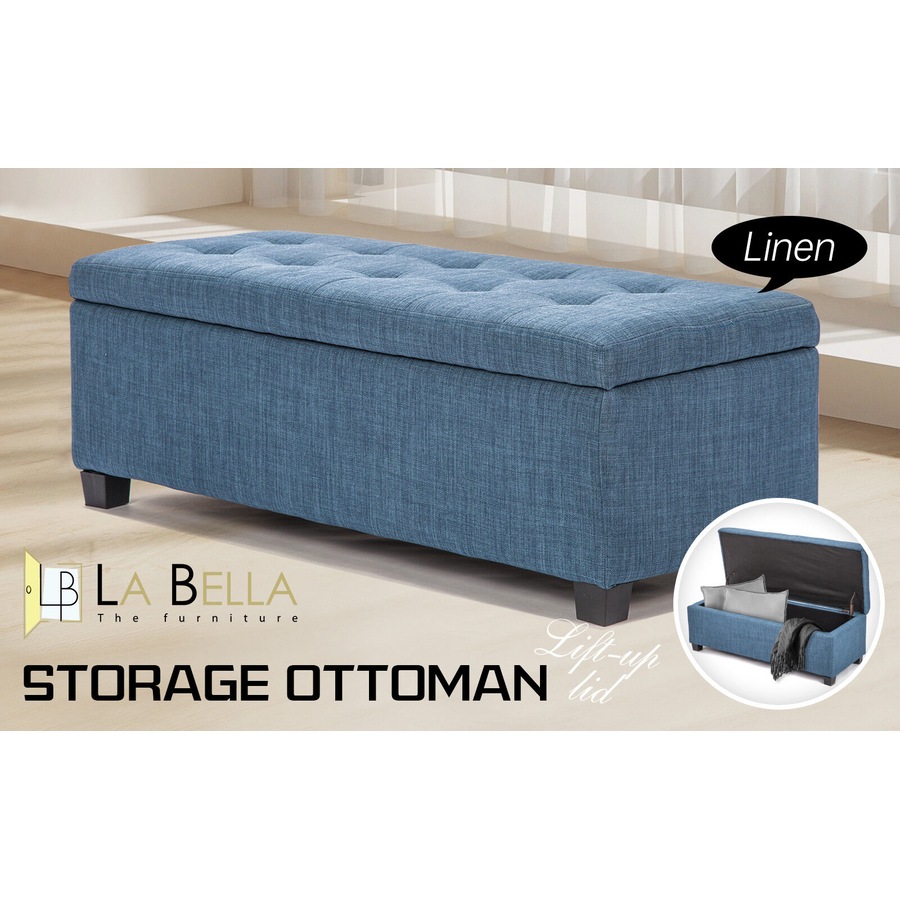 Storage Ottoman Stool 102cm Fabric DARK BLUE