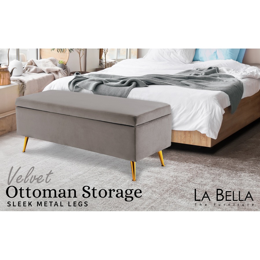 Storage Ottoman Stool Bench Seat 110cm Velvet GREY