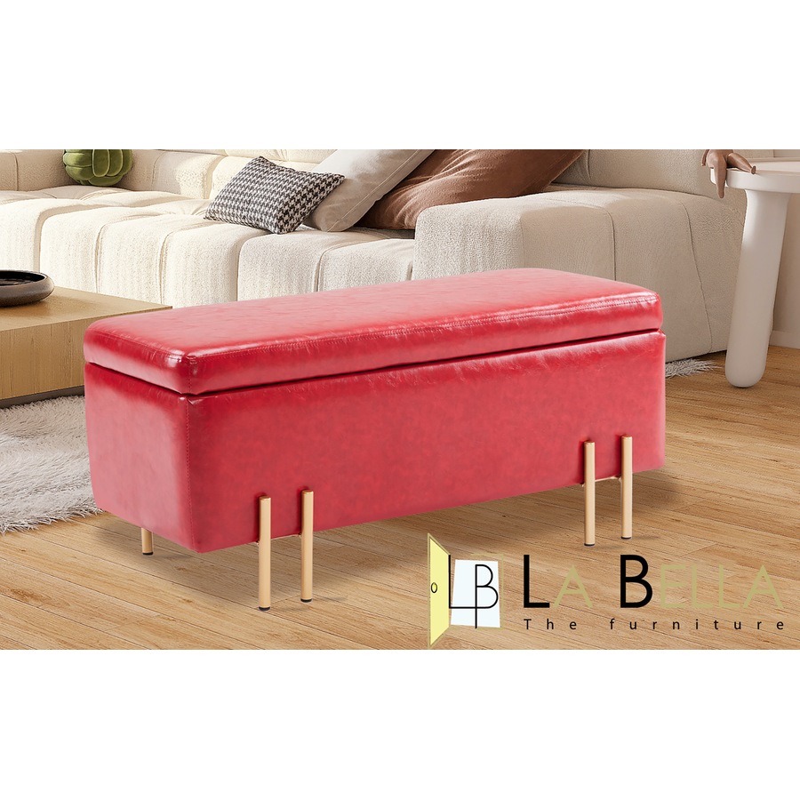 Storage Ottoman Stool Bench Seat 97cm PU Leather RED