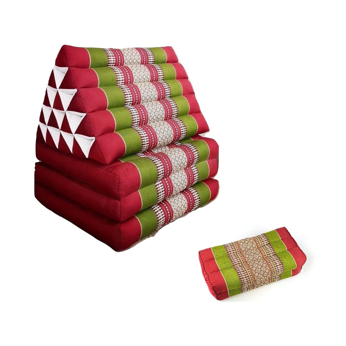 MANGO TREES Package Deal Jumbo Thai Triangle Pillow + Arm/Leg Rest RedGreen