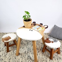 Kids Wooden Table + 2 Stools Set Giraffe Design MANGO TREES Children Furniture 