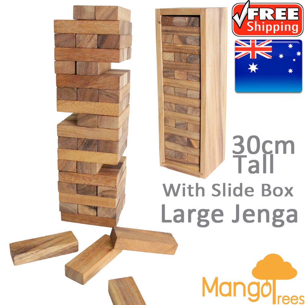 giant jenga game with giant wood blocks and dice