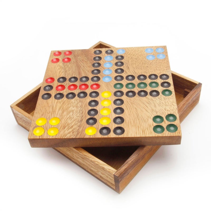 Hand Crafted Mango Wood Ludo Board Game, 'Strategic Challenge