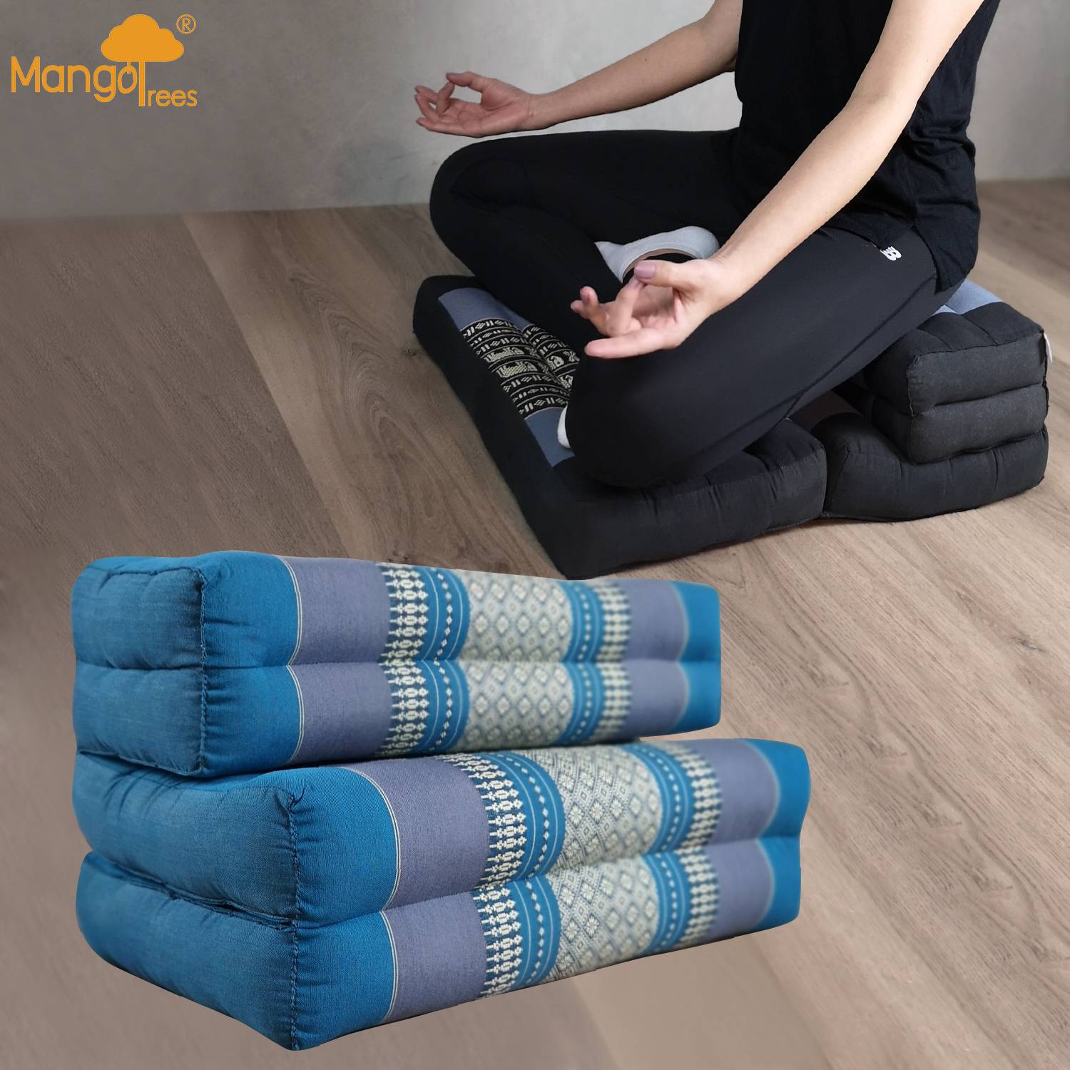 MANGO TREES 3-Fold Foldable Meditation Cushion Kapok Filled Zafu Matt