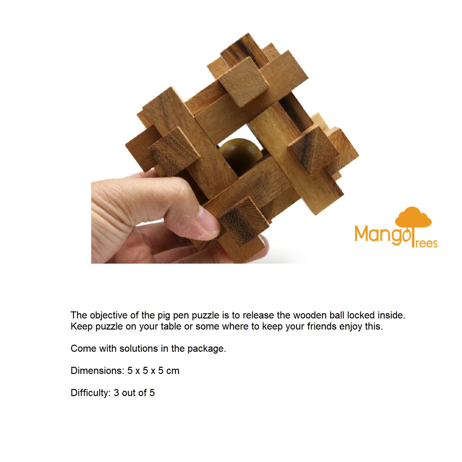 wooden puzzle with ball inside