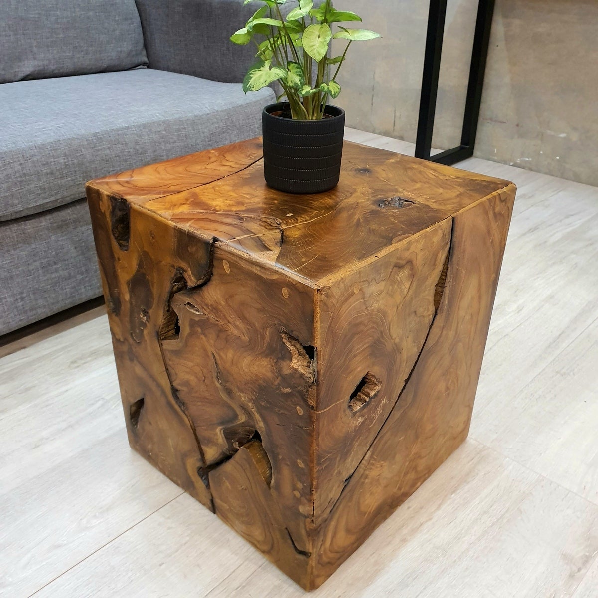 MANGO TREES "Harris" Inlayed Solid Teak Wood Stool/Side Table/Plant Stand 40cm