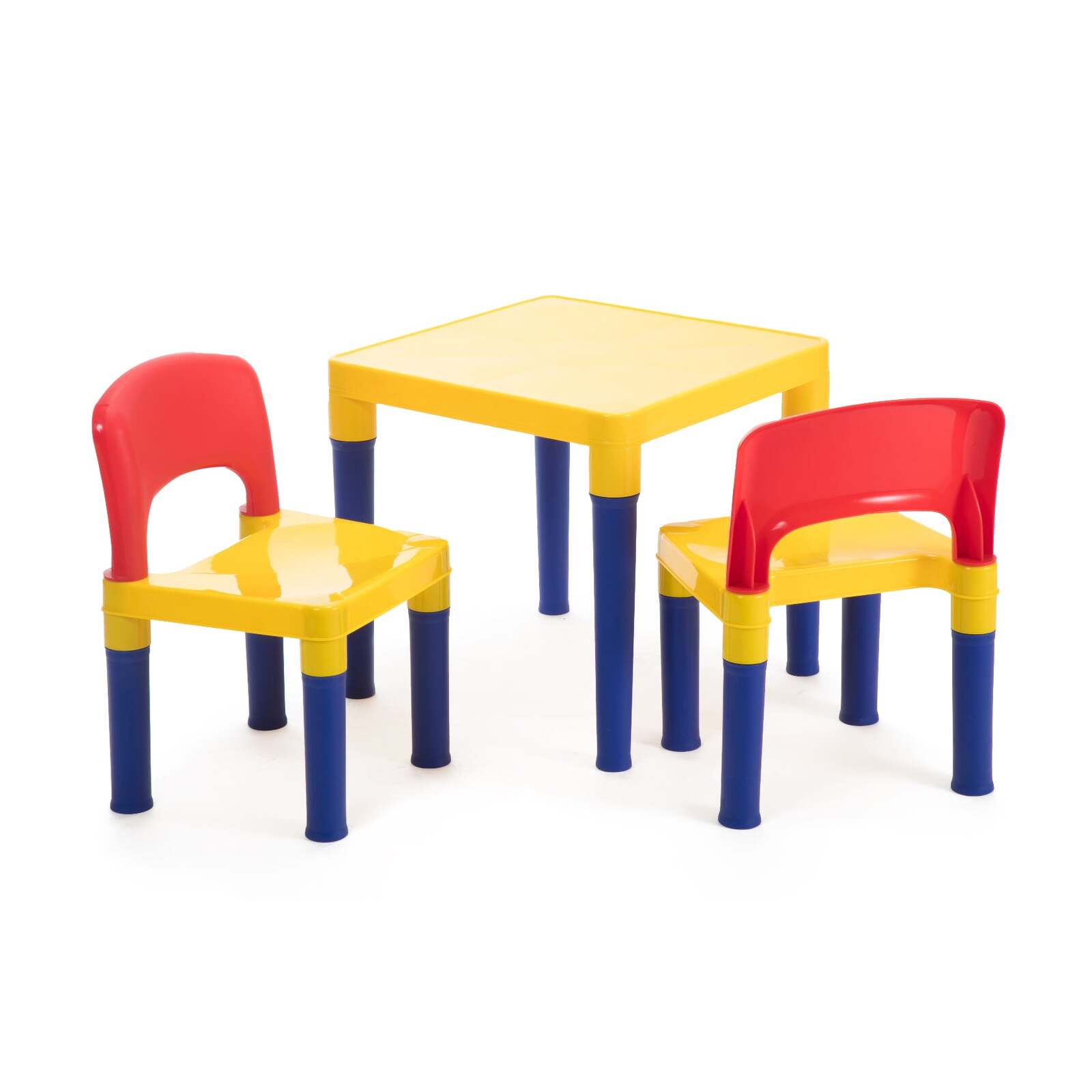 GEM Toys Kids Table & 2 Chairs Plastic Set (Blue, Red & Yellow)
