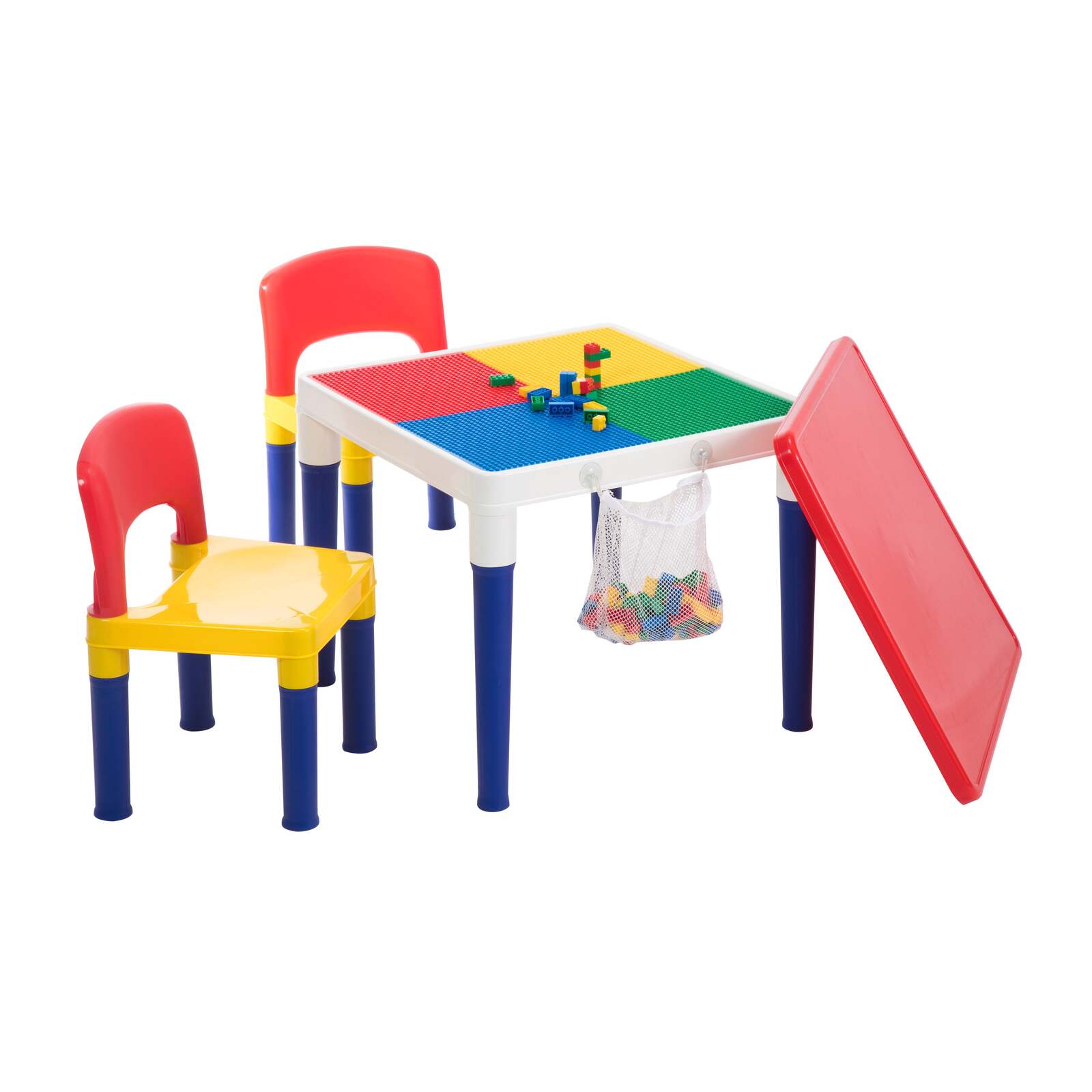 GEM Toys Children's 2-in-1 Building Blocks Table & Chairs Set w/ 100 Blocks