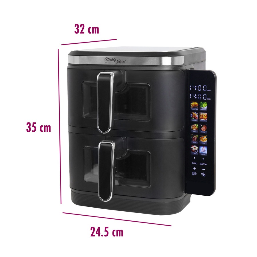 Healthy Choice 2400W 11L Multifunctional Double Decker Digital Dual Zone Air Fryer with Foldable Coloured Screen
