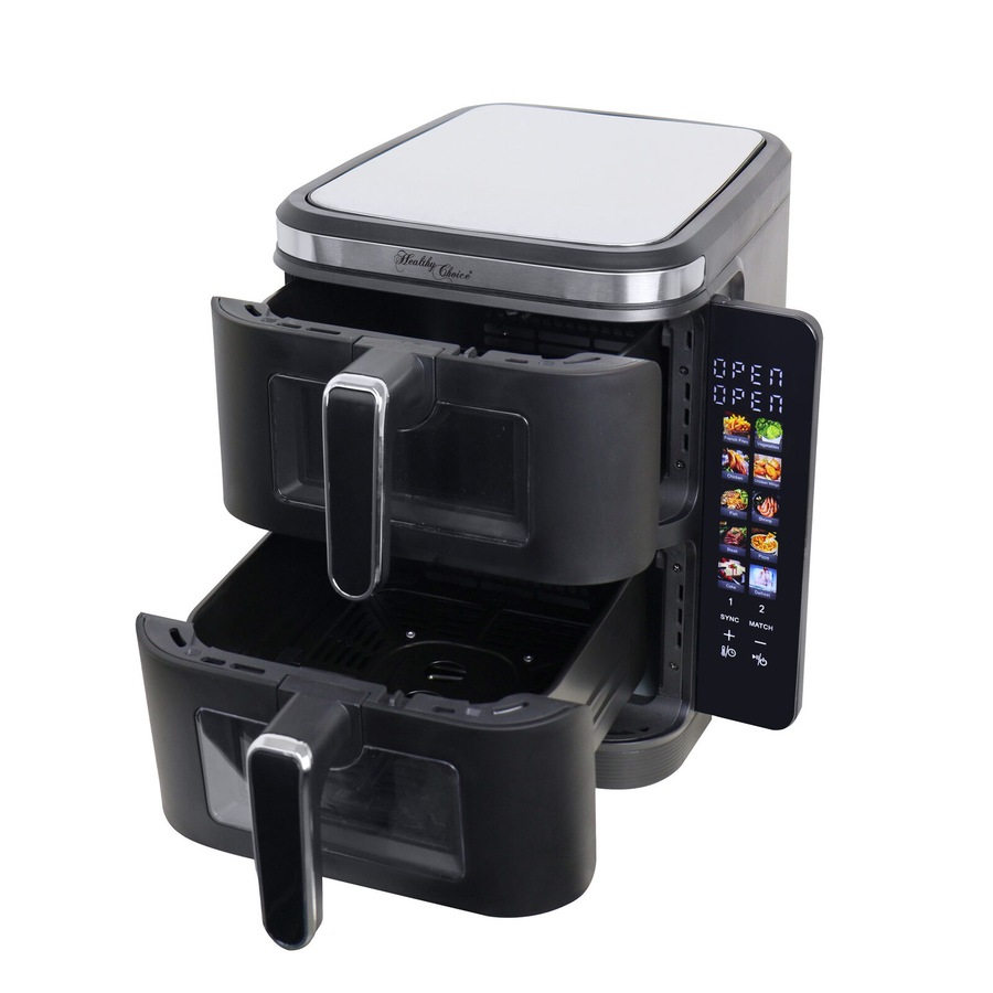 Healthy Choice 2400W 11L Multifunctional Double Decker Digital Dual Zone Air Fryer with Foldable Coloured Screen
