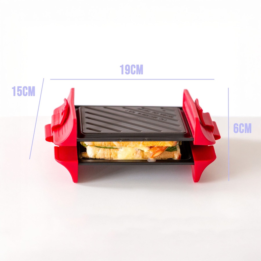 Healthy Choice Compact Microwave Sandwich Maker Non-Stick Grill Plates for Quick Meals at Home, Work, or Travel