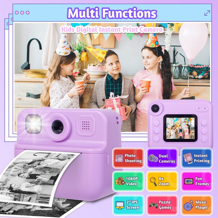 Lenoxx Kids 48MP Instant Print Camera with Dual Lens and 1080P HD Video