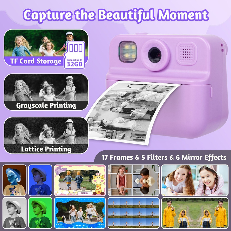 Lenoxx Kids 48MP Instant Print Camera with Dual Lens and 1080P HD Video