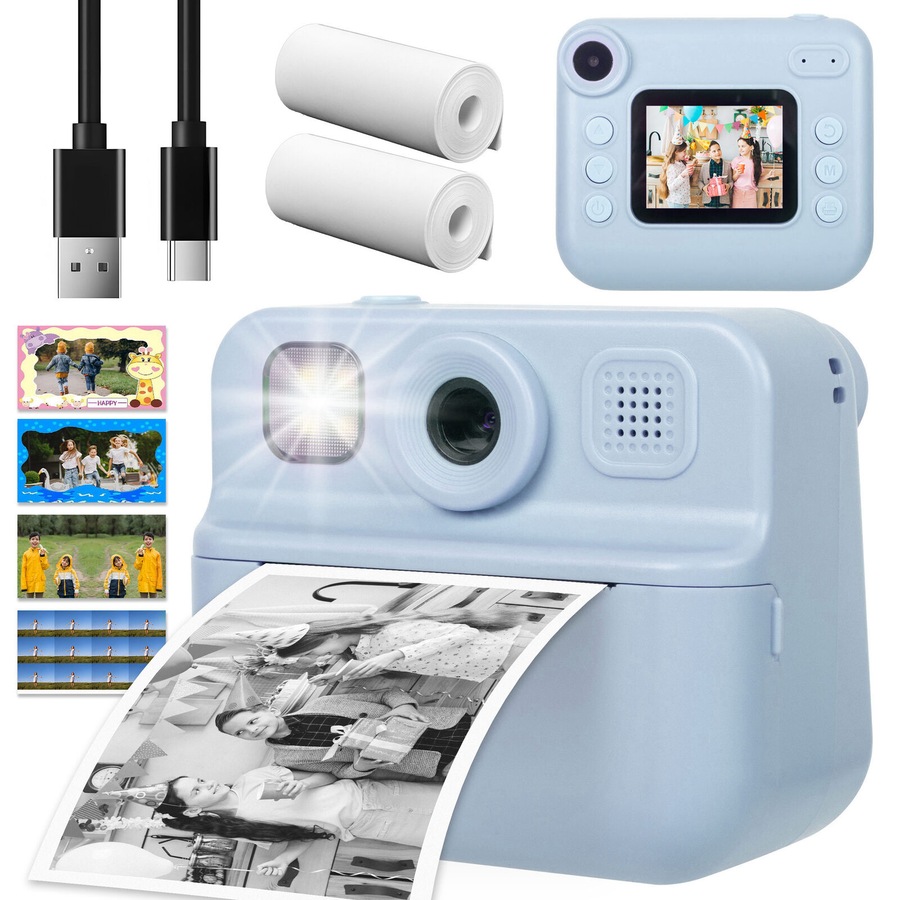Lenoxx Kids 48MP Instant Print Camera with Dual Lens and 1080P HD Video (Blue)