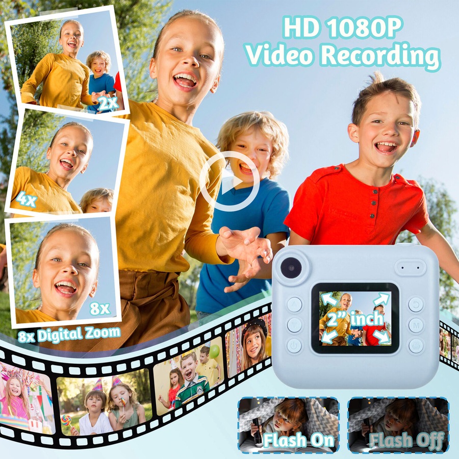 Lenoxx Kids 48MP Instant Print Camera with Dual Lens and 1080P HD Video (Blue)