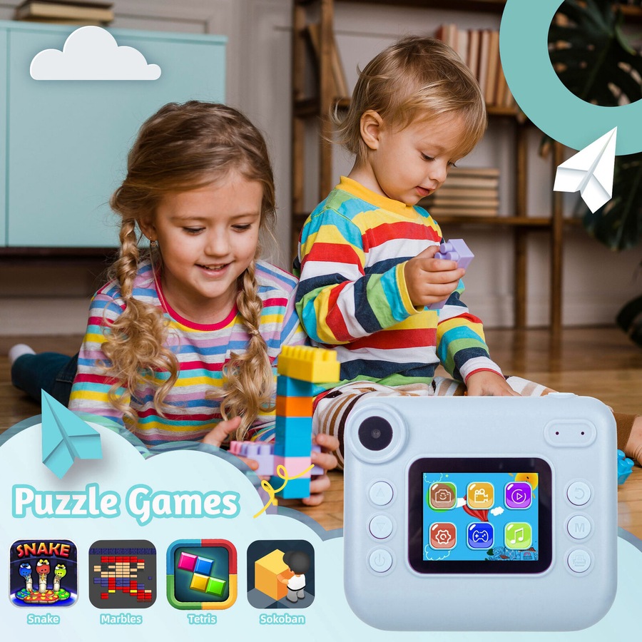 Lenoxx Kids 48MP Instant Print Camera with Dual Lens and 1080P HD Video (Blue)