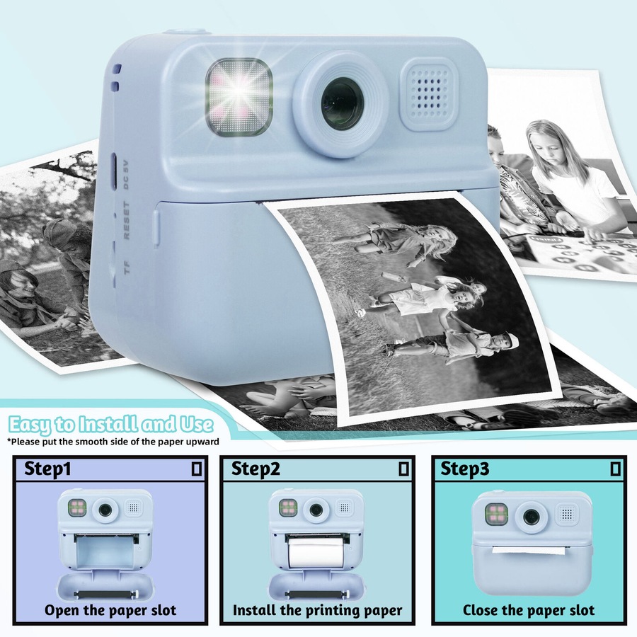 Lenoxx Kids 48MP Instant Print Camera with Dual Lens and 1080P HD Video (Blue)