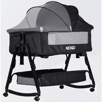 Nexgo 3in1 DREAMIA Co-Sleeper Baby Bassinet Cradle Rocker Cot Crib Bedside Adjustable Height W/Mattress & Mosquito Net (Dark Grey in Black frame)