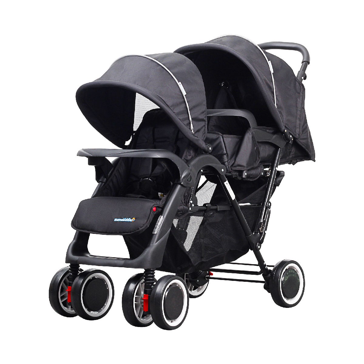 Mamakiddies Double Baby Pram Twin Stroller Tandem in Black