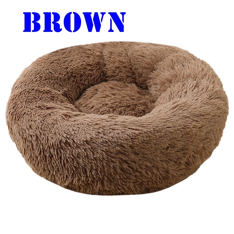Pet Dog Cat Calming Bed Warm Plush Round Nest Comfy Puppy Sleeping Kennel Cave 